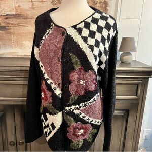 Croft & Barrow Black Embroidered Cardigan Sweater Size Size XL